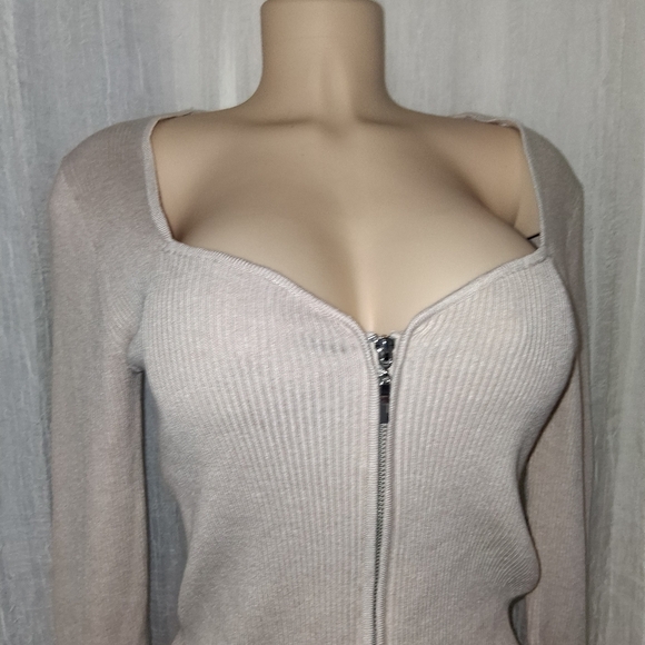 Pink Rose New Women Size M Light Beige Zip-Up Blouse - Picture 6 of 10